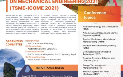 Call For Paper: The12th TSME International Conference on Mechanical Engineering 2021 (TSME-ICoME2021)