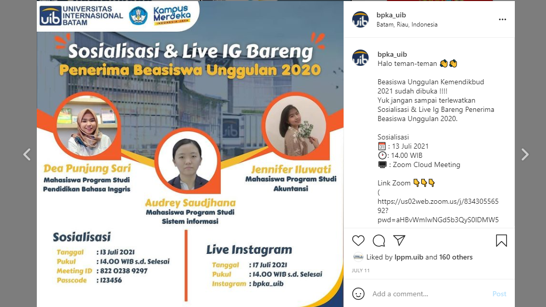 Socialization and Live Instagram with Unggulan Scholarship (BU) Recipients 2020