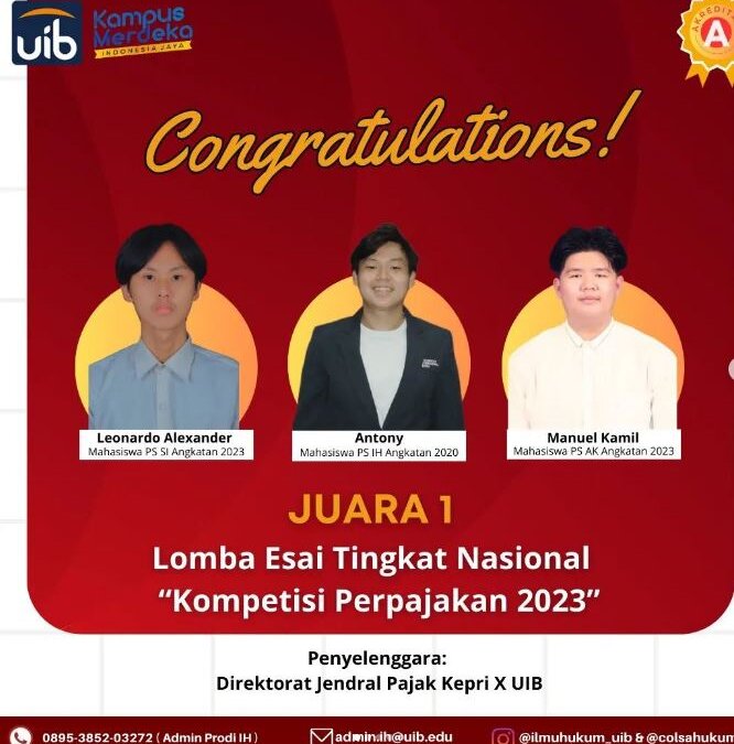 Mahasiswa Ilmu Hukum yang berhasil Meraih Juara 1 Lomba Esai Tingkat Nasional Kompetisi Perpajakan 2023