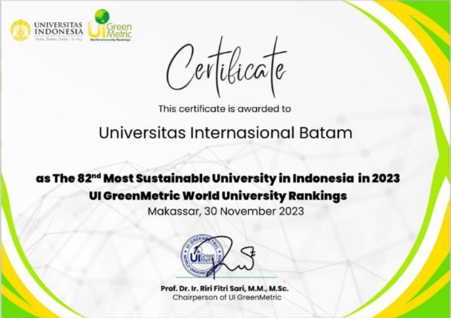 Universitas Internasional Batam’s Achievement on UIGreenMetric